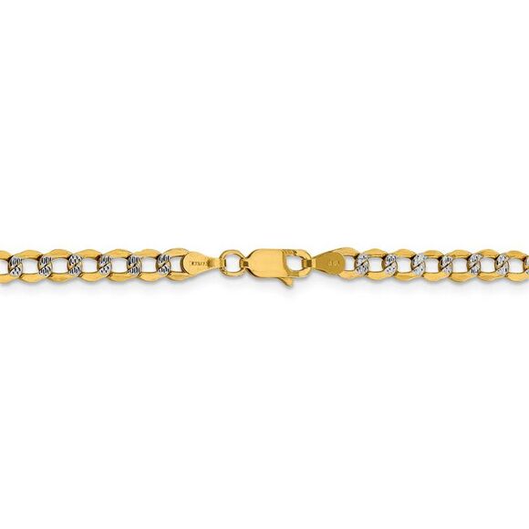 4.25mm 14k Yellow Gold & Rhodium Hollow Pave Curb Chain Necklace 20 In